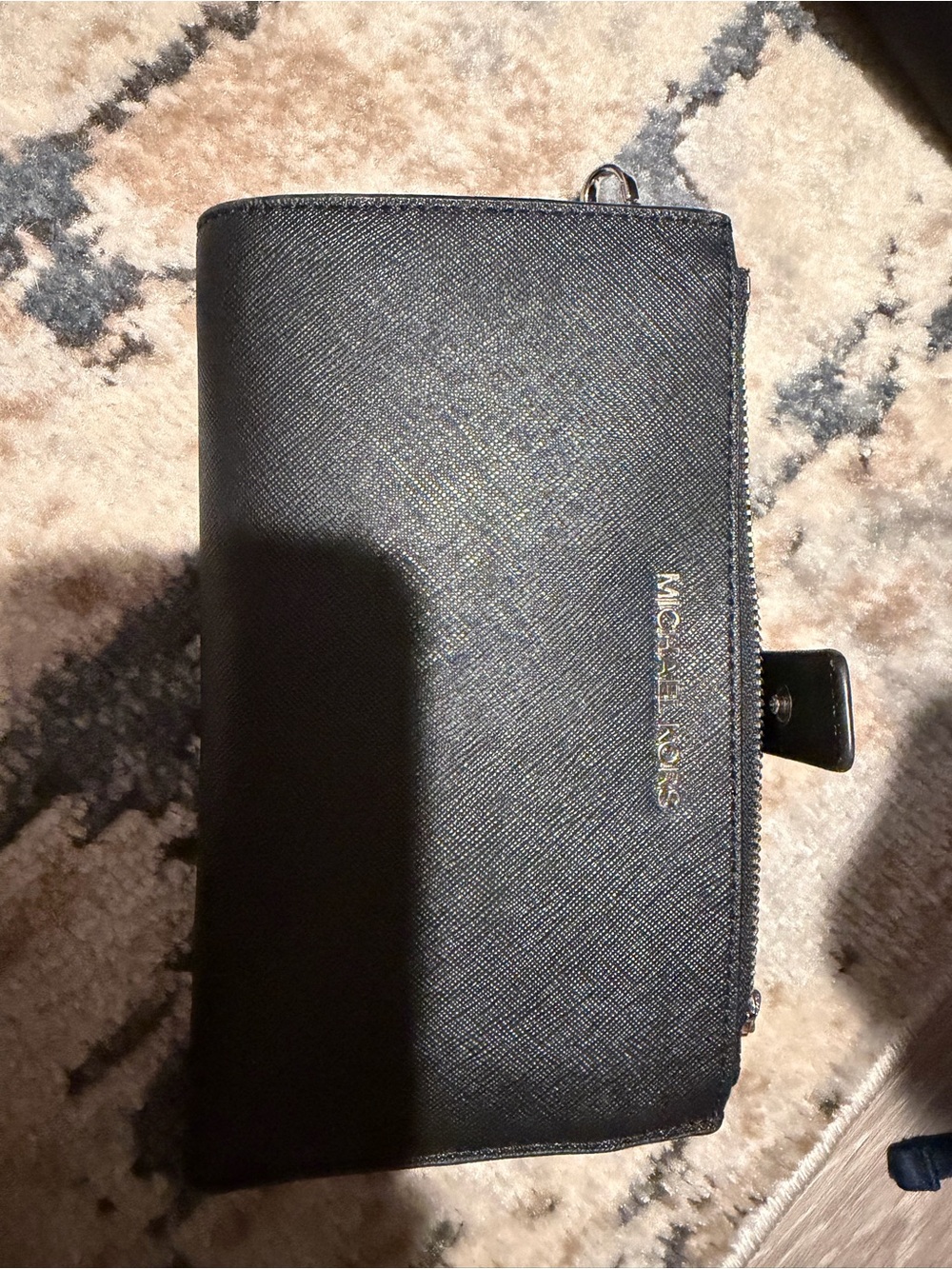 Michael Kors Black Saffiano Leather Zip-Around Wallet with Gold Logo